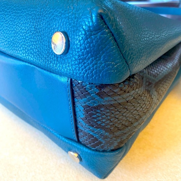MICHAEL KORS Rollins Python Snakeskin Teal and Black Crossbody, NWT - Picture 15 of 17